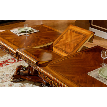 Juego de mesa de comedor clásica extensible de madera tallada para 10 personas